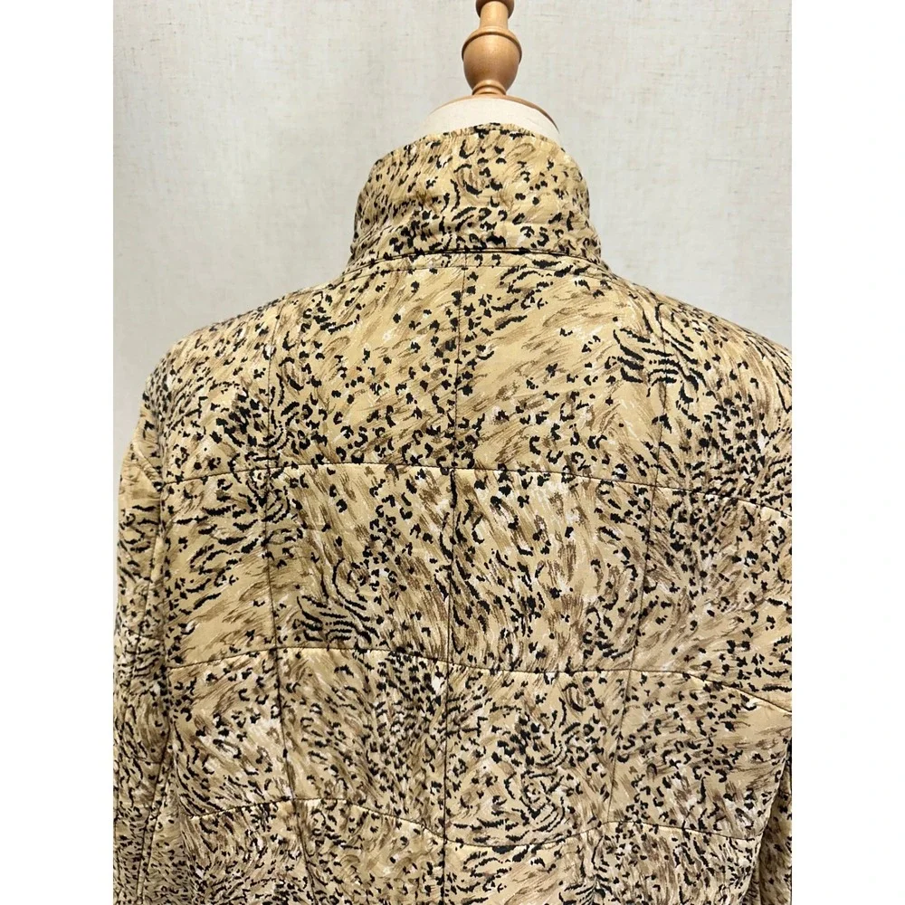 Clio Vintage 90s Quilted Jacket Medium Tan Vintage Animal Print Silk Puffer Coat - Picture 14 of 16